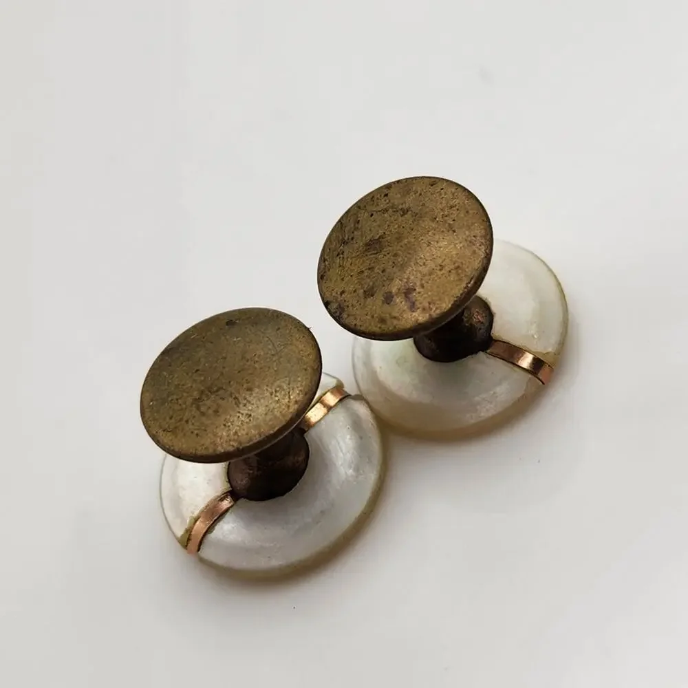 Antique Vintage Mother of Pearl Gold Stripe Cuff Links Cufflinks